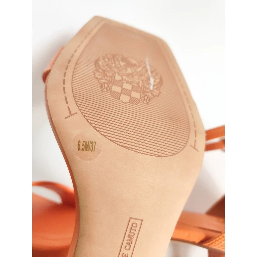 New Vince Camuto Sandals 6.5 Kitten Heels Square Toe Orange Lizard Embossed